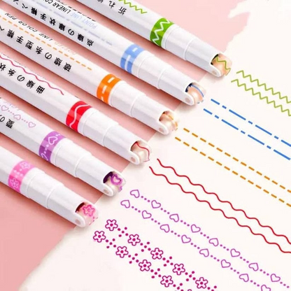 6 Colors Curve Line Marker Highlighter Pen Outline Pastel Markers Drawing