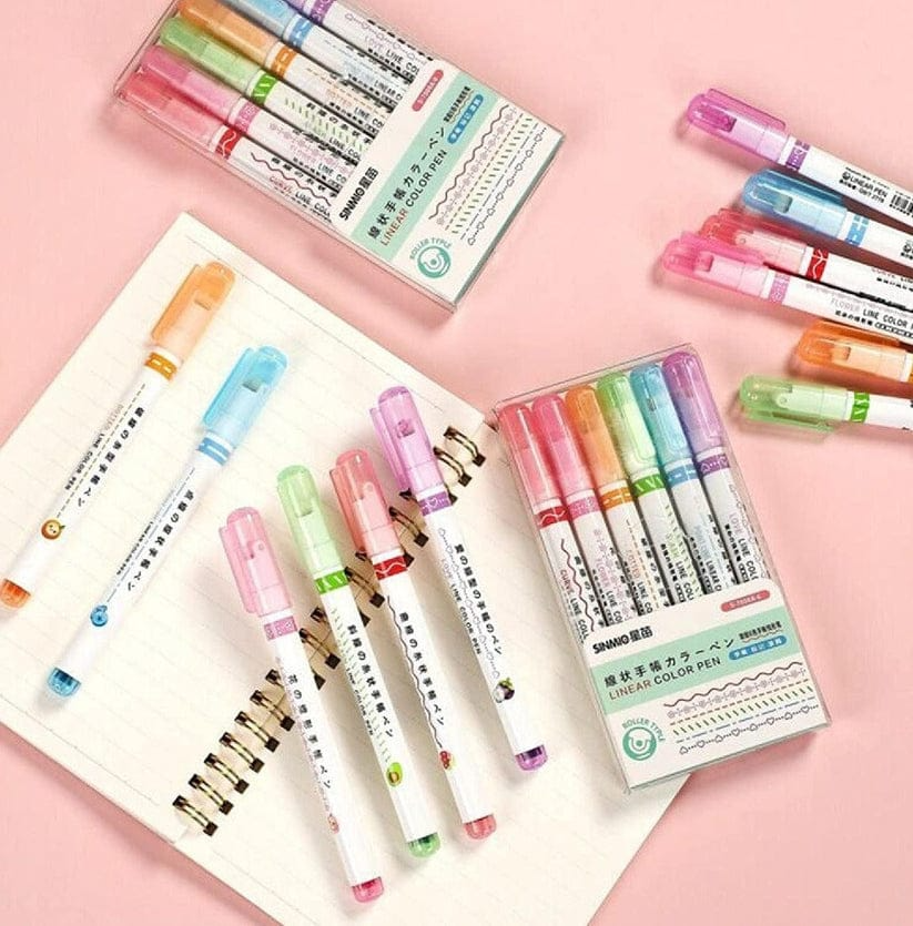 6 Colors Curve Line Marker Highlighter Pen Outline Pastel Markers Drawing