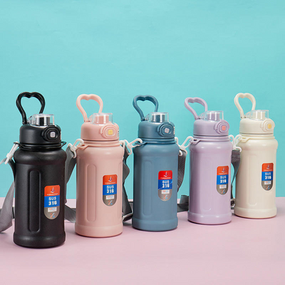 Stainless Steel Large Capacity Straw Outdoor Portable Water Bottle 850ml  Random Colours