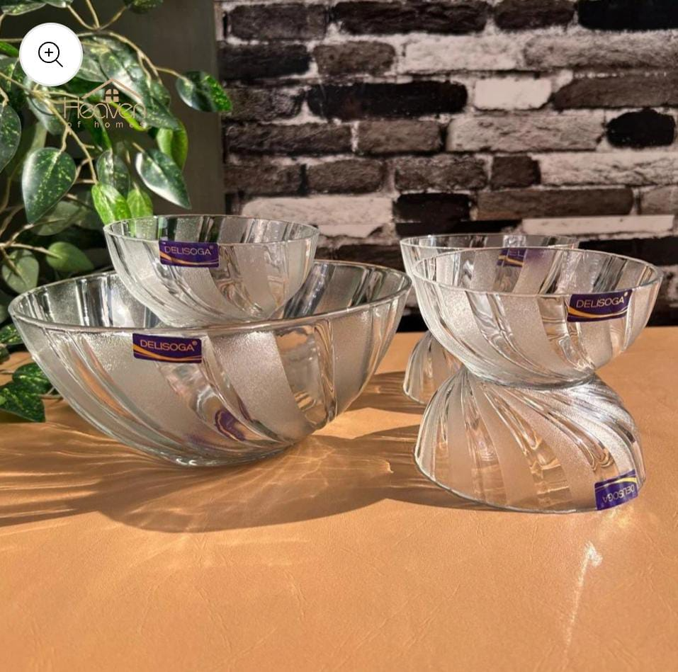 Orange Stylish Clear Glass Bowl Set/ Firni set/ Soup set 07 Pieces