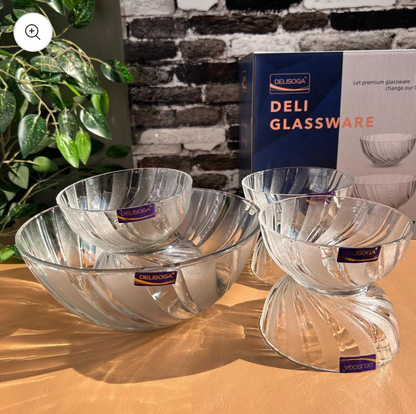 Orange Stylish Clear Glass Bowl Set/ Firni set/ Soup set 07 Pieces
