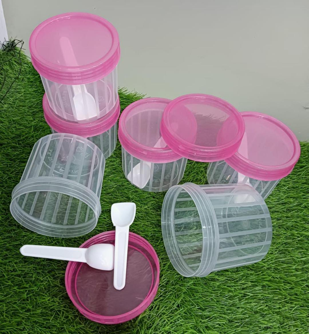 Pack Of 6 High Quality Spice Boxes With Spoons Unbreakable Material 200ml Approx  Random Colours