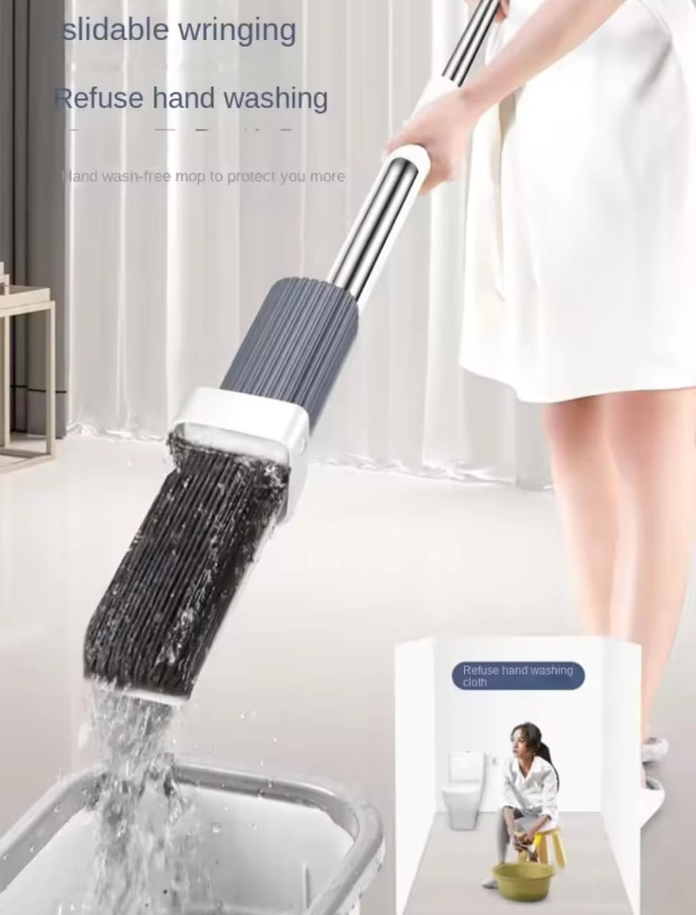 Self-Wringing Sponge Mops for Floor Cleaning, Self-Washing Roller Sponge Mop Cleaning Mops, Self-Squeeze Sponge Mops Hands-Free Floor Mops for Kitchen Bathroom