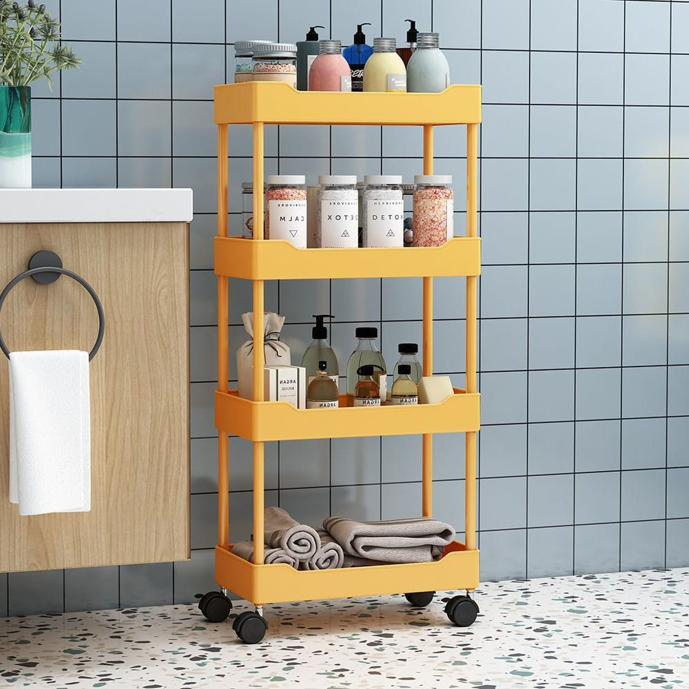 Multi-Purpose Kitchen Storage Trolley Rack with 5-Tier Shelves | Rolling Utility Cart with Wheels | Portable Plastic Storage Shelf for Vegetables, Fruits, Spices, and Toiletries | Bathroom Organizer for Baby Snacks | Office Supplies Storage