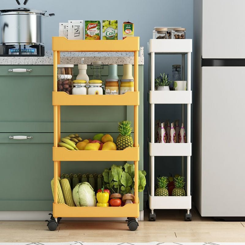 Multi-Purpose Kitchen Storage Trolley Rack with 5-Tier Shelves | Rolling Utility Cart with Wheels | Portable Plastic Storage Shelf for Vegetables, Fruits, Spices, and Toiletries | Bathroom Organizer for Baby Snacks | Office Supplies Storage