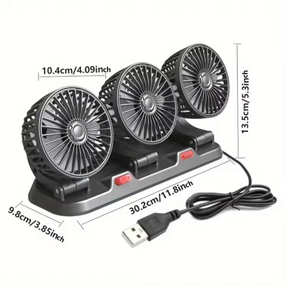 USB Car Fan 12V 24V Car Electric Fan Refrigerator 360° Fan 3 Heads Adjustable 2 Speeds   Quiet Refrigerator for RV SUV Truck Dashboard