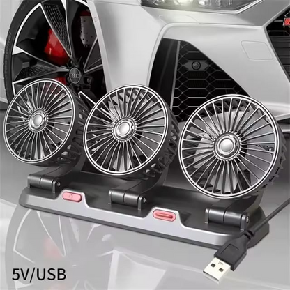 USB Car Fan 12V 24V Car Electric Fan Refrigerator 360° Fan 3 Heads Adjustable 2 Speeds   Quiet Refrigerator for RV SUV Truck Dashboard