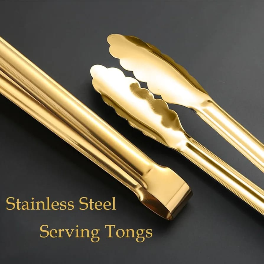 Gold Serving Tongs Buffet Tongs Serving Utensils Heat Resistant Salad Tongs Stainless Steel Gold Plated Tongs Kitchen Food Mental Tongs for Cooking Barbecue Toast Steak Frying Baking.  Size : 24*5 cm