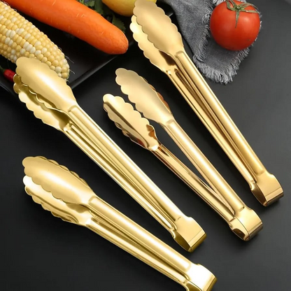 Gold Serving Tongs Buffet Tongs Serving Utensils Heat Resistant Salad Tongs Stainless Steel Gold Plated Tongs Kitchen Food Mental Tongs for Cooking Barbecue Toast Steak Frying Baking.  Size : 24*5 cm