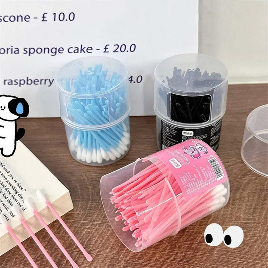 100Pcs/set Disposable Eyelash Extension Glue Removing Double Head Cotton Swabs Cotton Bud Nose Lipstik Ear Cleaning Makeup Cotton Stick Ear Cleaner Spoon Makeup Tool Household