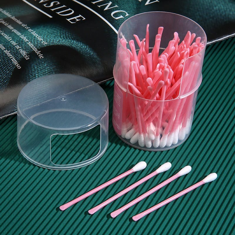 100Pcs/set Disposable Eyelash Extension Glue Removing Double Head Cotton Swabs Cotton Bud Nose Lipstik Ear Cleaning Makeup Cotton Stick Ear Cleaner Spoon Makeup Tool Household