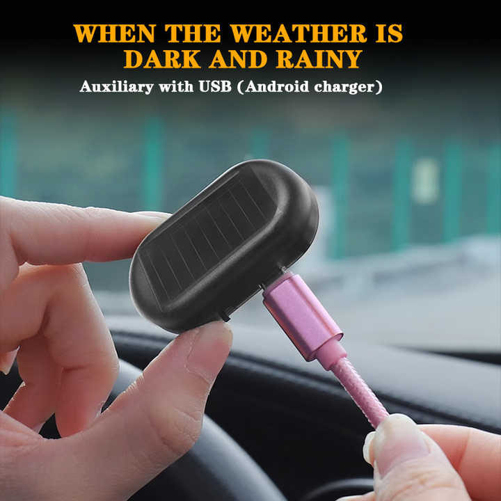 Tesnaao 1 PC Car Solar Anti-theft Light, USB Interface Plug Play ABS Shell LED Simulation Intelligent Induction Flash Warning Light, Simulation Warning Accessories, Fits for Most Car Models (Red)