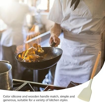 CAROTE Silicone Spatula for Non Stick Pan, BPA Free Turner, Heat-Resistant Omlette Spatula, Wooden Spatula for Kitchen, 32cm