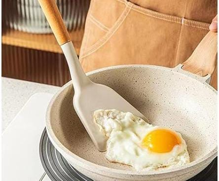 CAROTE Silicone Spatula for Non Stick Pan, BPA Free Turner, Heat-Resistant Omlette Spatula, Wooden Spatula for Kitchen, 32cm