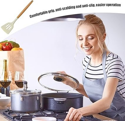 Silicone Cooking Utensils, Heat Resistant, Non-Stick Solid Spoon, Slotted Turner, Soup Ladle, Cookware, Kitchen Utensil Spatula for Baking, Mixing, Grilling