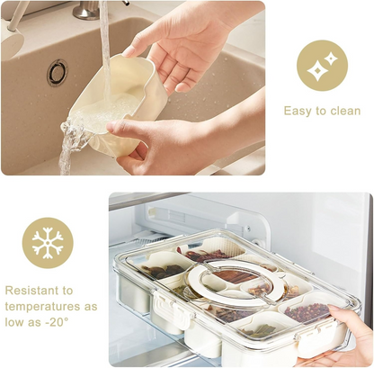 Snack Box Container, Clear Portable Candy Storage Containers, 8 Compartment Divided Serving Tray with Lid and Handle, Veggie Fruits Nuts Snacks Candies Organizer Perfect for Holidays Picnic Party