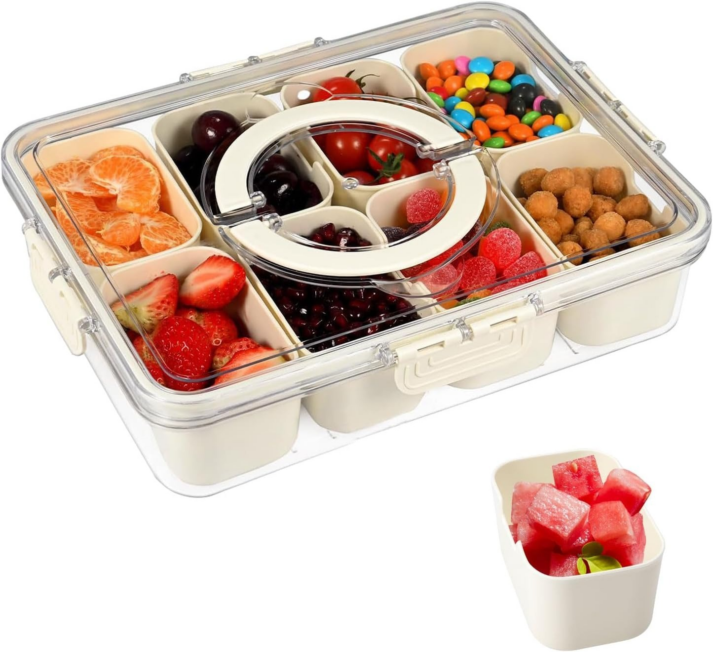 Snack Box Container, Clear Portable Candy Storage Containers, 8 Compartment Divided Serving Tray with Lid and Handle, Veggie Fruits Nuts Snacks Candies Organizer Perfect for Holidays Picnic Party