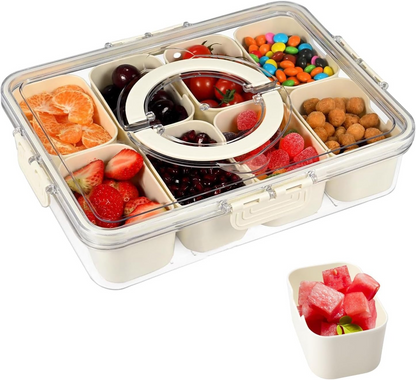 Snack Box Container, Clear Portable Candy Storage Containers, 8 Compartment Divided Serving Tray with Lid and Handle, Veggie Fruits Nuts Snacks Candies Organizer Perfect for Holidays Picnic Party