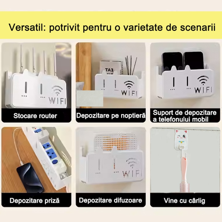 White) Wall-mounted router box Office Media Decor Consoles Wifi box Wireless storage boxes Rack Bracket Hangings Wall Shelf TV Box Router Shelf WiFi Stand Cord-less Phone Stand Wall Mount Wall Shelf Floating Media Shelf TV DVD Androids Box Holder Stand