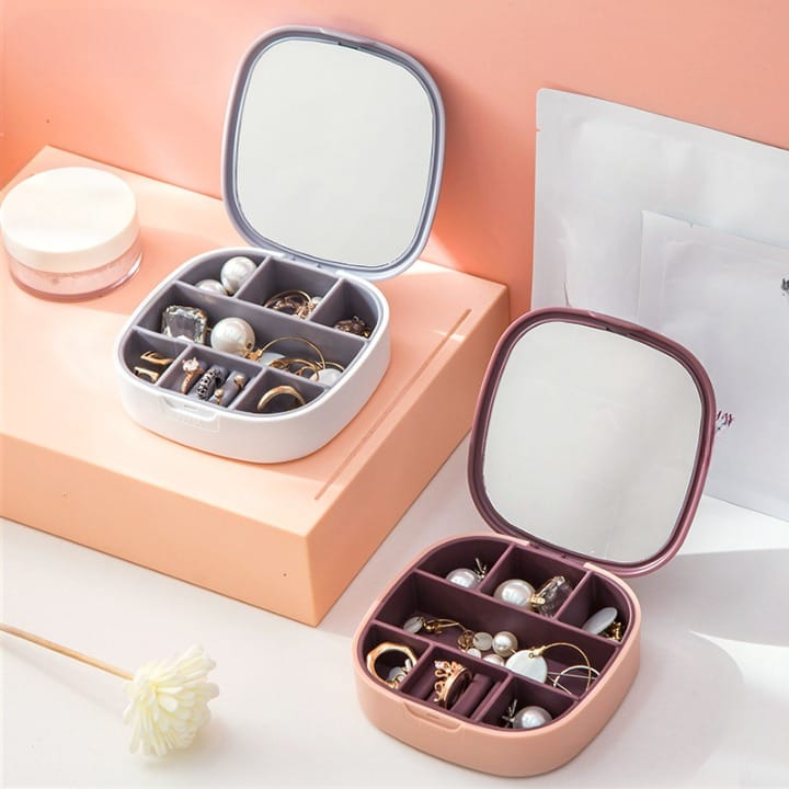 Small Travel Jewelry Case Mini Travel Jewelry Organizer Portal Travel Jewelry Box Travel Jewelry Storage Small Earring Ring Necklace Case Organizer Box for Women Kids with Mirror