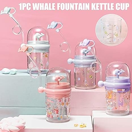 260ml Fancy Kids Water Bottle with Straw and Cover BPA Free Stylish Fountain Look - Water bottle Infant Cup with Straw Water