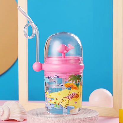 260ml Fancy Kids Water Bottle with Straw and Cover BPA Free Stylish Fountain Look - Water bottle Infant Cup with Straw Water