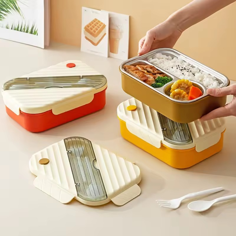 3 Compartment Stainless Steel Double Layer Lunchbox