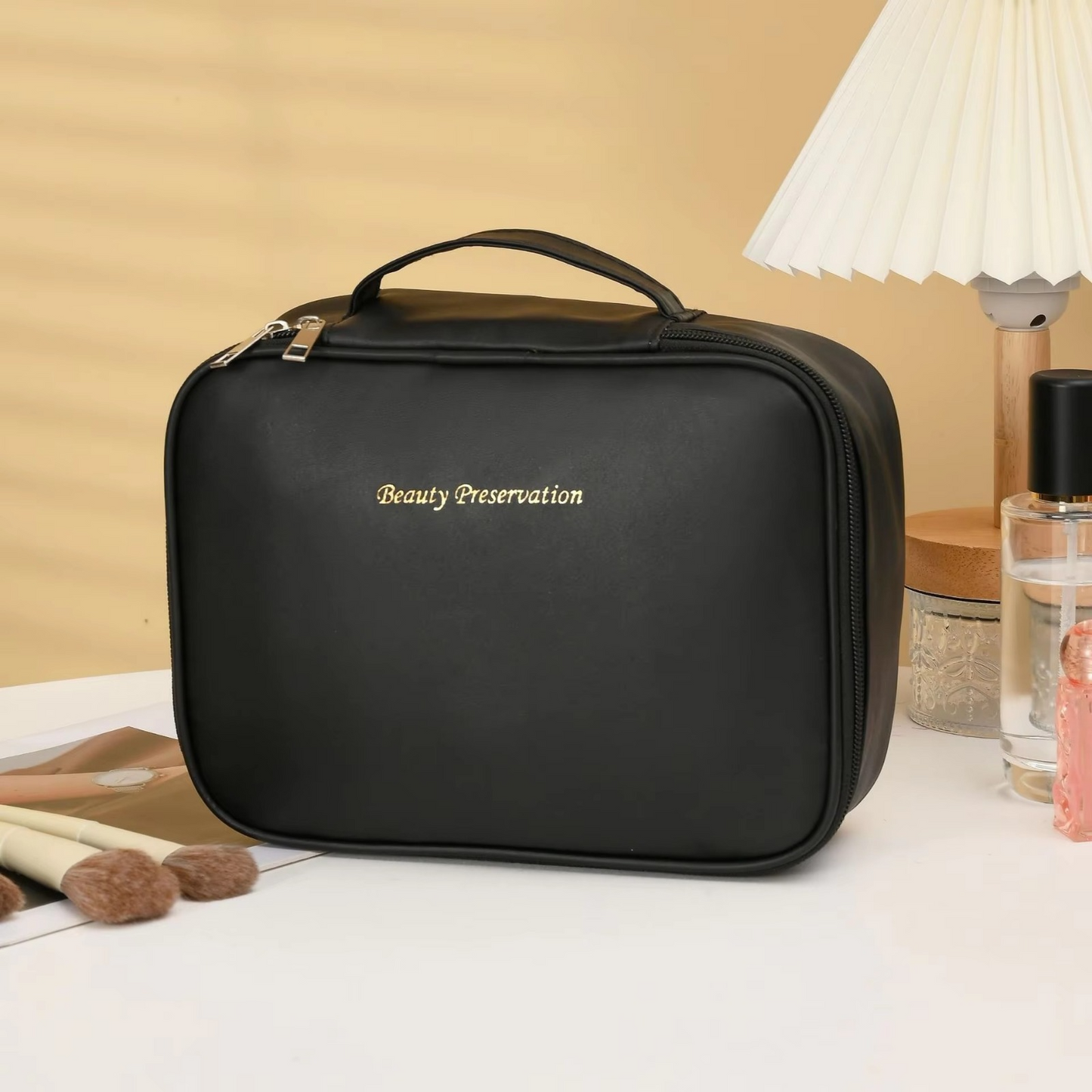 1pcs Multi-compartment toiletry cosmetics bag women travel storage.makeup bag pu leather waterproof makeup bag