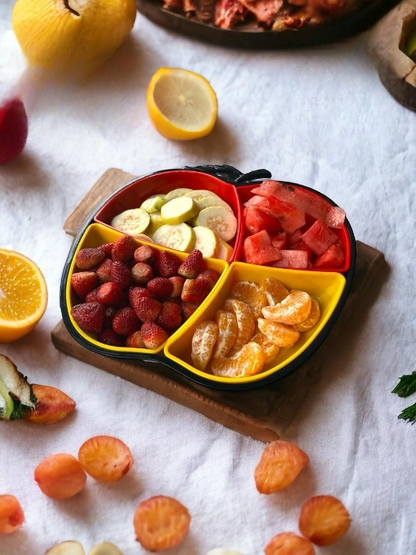 4 in 1 Food Dish Tray Apple Shape Snack Plate Holder Food Dish 4-Grid Dish With 4pcs Detachable Section