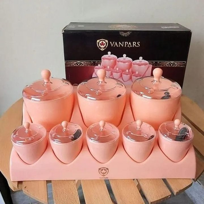 Vanpars Stylish 8 Pcs Multipurpose Spices Masala Box Seasoning Rack Organizer Set with Stand and Spoon for Kitchen