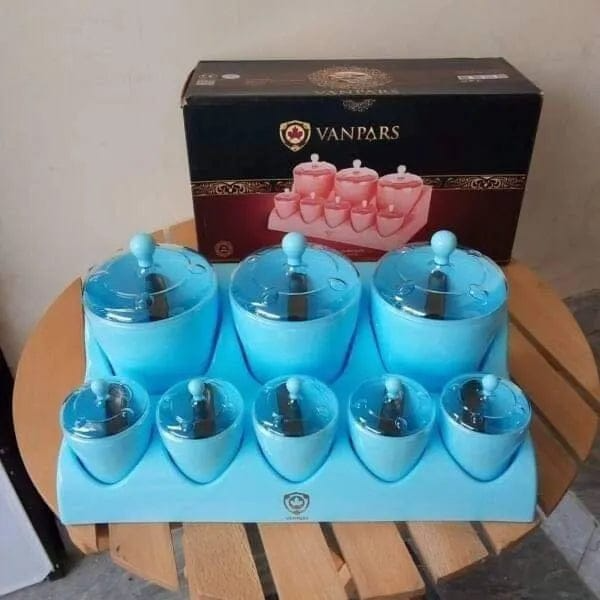 Vanpars Stylish 8 Pcs Multipurpose Spices Masala Box Seasoning Rack Organizer Set with Stand and Spoon for Kitchen