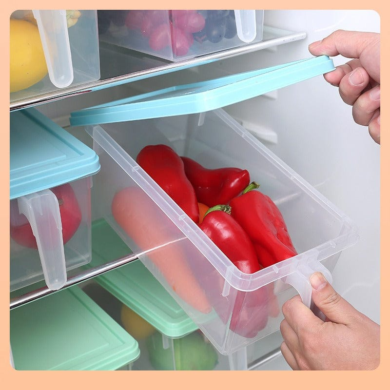 Great Quality Durable Plastic Fridge Storage Box, Refrigerator Transparent Basket with handle Kitchen Food Container Storage Box with Handle