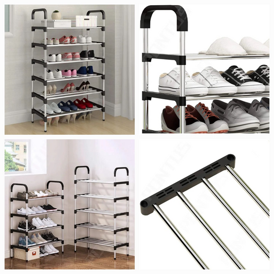 Stainless Steel 5 & 6 Layer Shoe Rack Space Saving Entryway Footwear Holder Shoe Storage Organizer