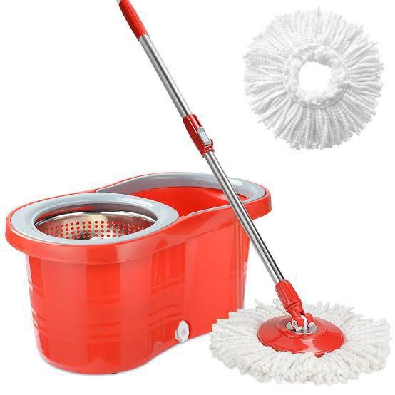 360 Degree Rotating Head Spin Mop, Premium Stainless Steel Drainer, Mop with Telescopic Handle and Microfiber Refills, Mops with bucket for floor cleaning, Mop Bucket with Wringer handle