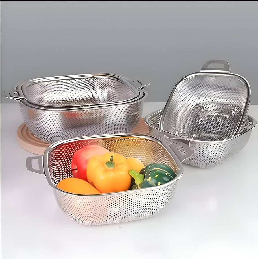 Stainless Steel Colanders with Handle, Colander Perforated Strainer for Kitchen Pasta/Vegetable/Rice/Fruit/Food