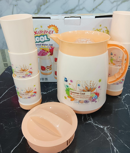 Plastic Water Jug with 6-Piece Plastic Water Glass Set-Home and kitchen water jug set