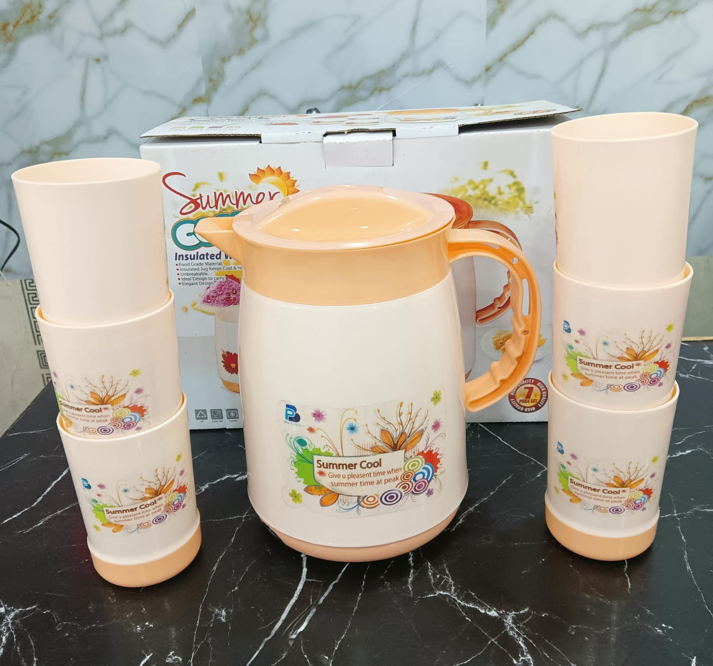 Plastic Water Jug with 6-Piece Plastic Water Glass Set-Home and kitchen water jug set