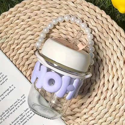 Portable Cute Glass Cup with Straw – Perfect for Summer