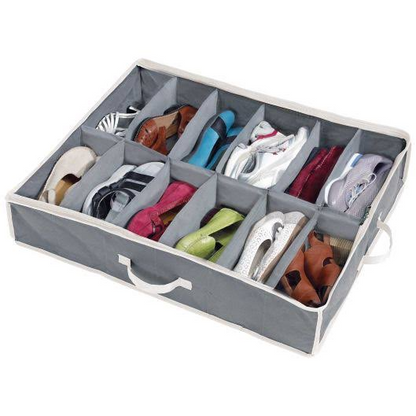 Under Bed Shoe Organizer Bag Hard Solid Fabric with Clear Plastic Zip Cover Store up to 12 Pairs of Shoes 1 Pcs