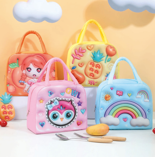 3D Cartoon Children's Lunch Bag Thermal Insulation Aluminum Foil Thick Waterproof Oxford Cloth Bento Bag Portable Tote