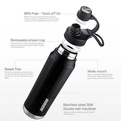 Stainless Steel Insulated Water Bottle for Gym, School, Home and Office. Water Bottles for men Girls Boys Leak-proof, Travel Friendly 800 ML