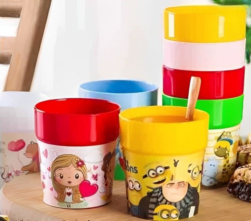 Pack of 4 PC's Beautiful characters water glasses reusable plastic glass