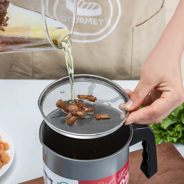 Oil Fryer Cookerwith Stainless Steel Fine Mesh with Lid Food Grade Iron Cooking Oil Filter Machine with Handle for Kitchen
