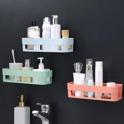 Plastic Inter Design Bathroom Kitchen Organize Shelf Rack Shower Corner with Wall Mounted Suction Cup