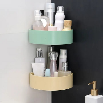 Plastic Inter Design Bathroom Kitchen Organize Shelf Rack Shower Corner with Wall Mounted Suction Cup
