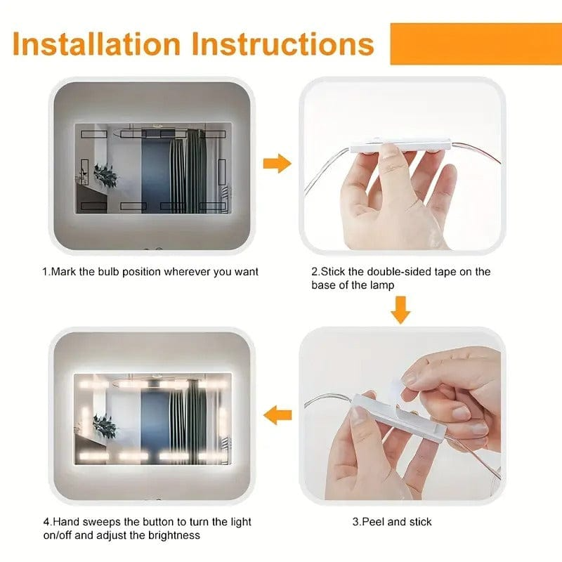 LED Makeup Mirror Lights 30LEDs Dimmable Touch Control Vanity Mirror Lights Bathroom Mirror Light with USB Cable LED Strip Lights Dressing Mirror
