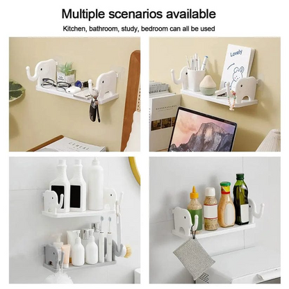 Multifunctional Elephant Shaped Storage Shelf, Cute and Convenient Elephant Storage Solution - Mini White Shelf for Kitchen, Study,Bathroom