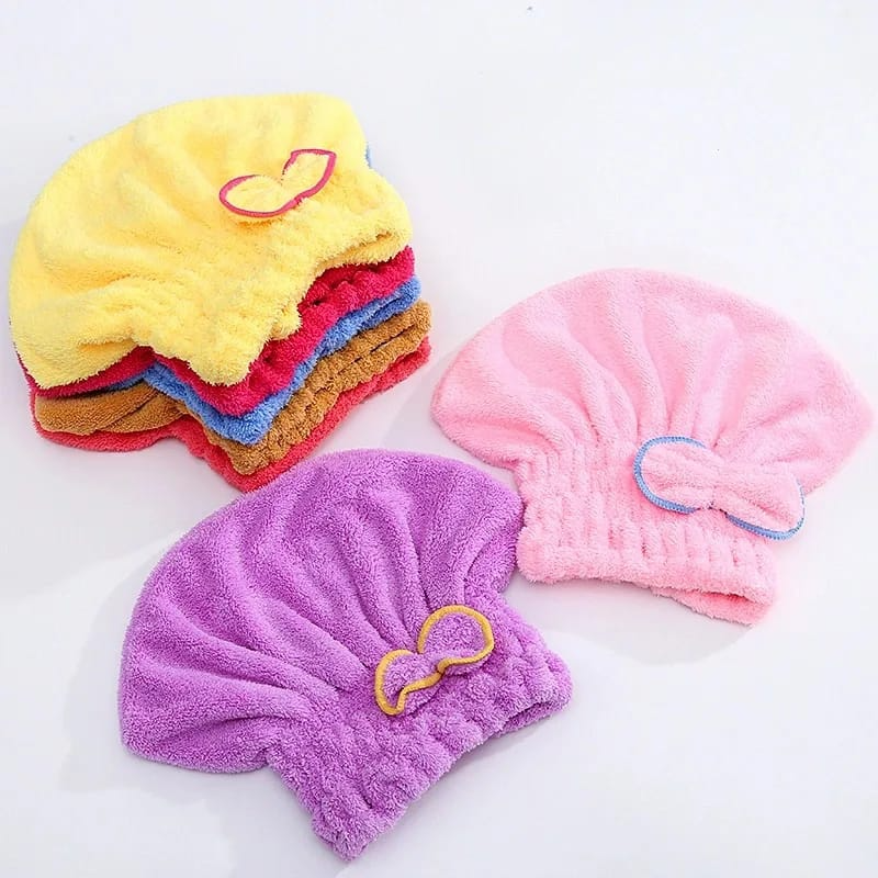 Microfiber Hair Drying Towels Fast Drying Shower Cap Ultra Absorbent Hair Turban Head Wrap with Bow Knot Plopping Towel for Women for Curly Long Thick Wet Hair