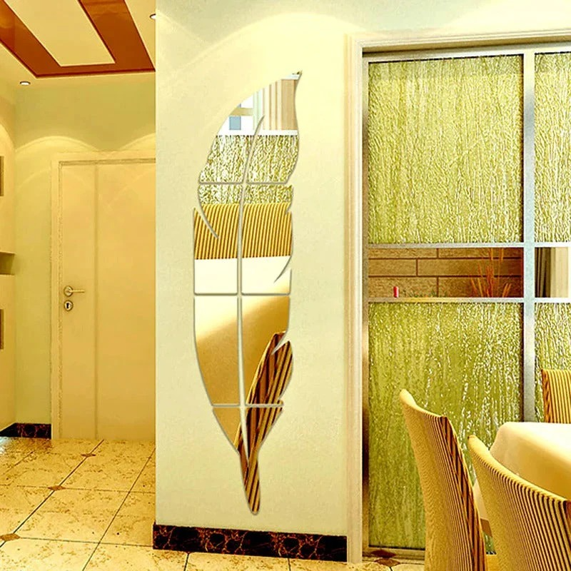 Large Feather Plume 3D Mirror Wall Sticker For Living Room