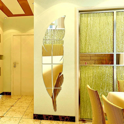 Large Feather Plume 3D Mirror Wall Sticker For Living Room